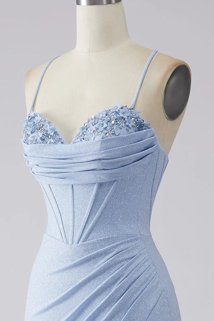 Robe Weitese scintillante bleu clair sirène à paillettes, robe de soirée longue sans manches avec fente, robe de bal